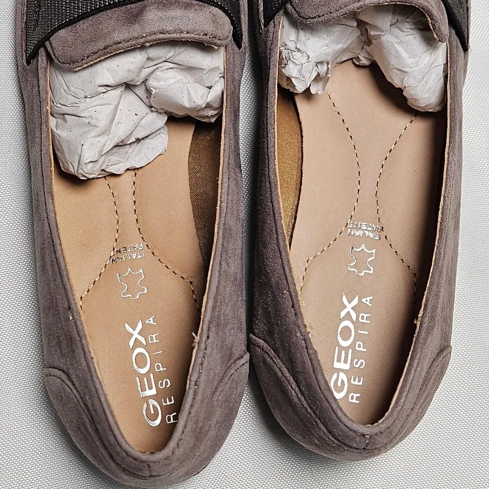 Geox Respira D Charlene J Dove Grey Goat Suede Loafer Flats‎ Women's 5 Italian